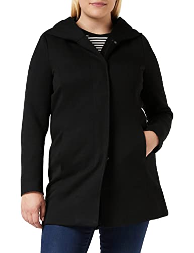 ONLY Damen Eleganter Mantel Coat Cozy Fleecejacke ONLSEDONA Basic Cardigan mit großer Kapuze und Reißverschluss, Farben:Schwarz, Größe:M