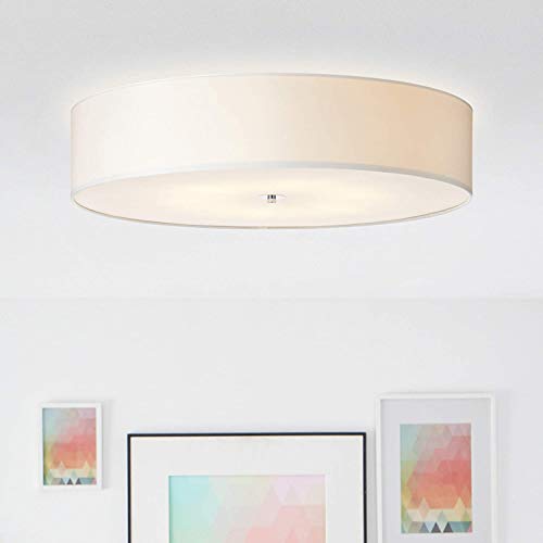 Lightbox Deckenlampe im schlichten Design - Deckenleuchte mit dekorativem Stoffschirm - Metall/Textil Weiß/Chrom - 70cm Durchmesser