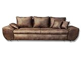 Big Sofa, braun, mit Schlaffunktion, Bettkasten, Vintage Look, Microfaser | XXL Couch | Großes Relexsofa | Megasofa