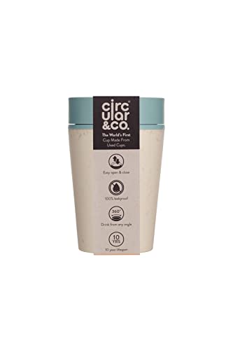 Circular and Co Kaffeebecher 227ml - Weltweit erster, aus Einweg Pappbechern recycelter Thermobecher, Coffee to go Becher, auslaufsicherer Trinkbecher mit 360° Trinkrand in weiß / blau