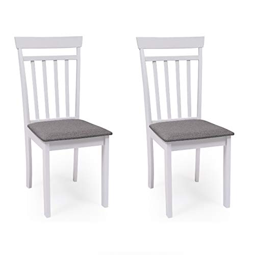 HOMELY | Set Mit 2 Esszimmerstühlen oder Küchenstühlen - Kansas | Gestell Holz Farbe Hellgrau | Gepolstert Farbe Grau | Ergonomische Rückenlehne | Stuhl für Esszimmer, Wohnzimmer oder Küche | Weiß