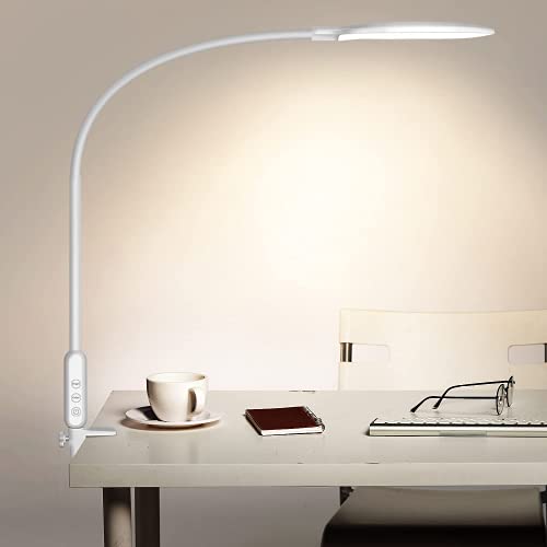 LED Schreibtischlampe, 360° flexible Schwanenhals-Klemmlampe, 10W weiße Architektenlampe, Augenschutz, Dimmung, Farbton, Timer, Memory-Funktion, Touch-Control-Büro-Schreibtischlampe