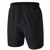 Herren Sport Shorts Kurze Hose Schnell Trocknend Sporthose Leicht mit Reißverschlusstasche(Schwarz,EU-XL/US-L)