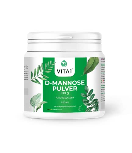 VITA1 D-Mannose Pulver • 100g (2 Monatspackung) • rein und naturbelassen & vegan und frei von Zusatzstoffen • Natur D-Mannose Pulver sind besonders für Veganer und Vegetarier