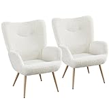 Yaheetech 2 x Moderner Sessel Ohrensessel Armsessel Lehnsessel Polsterstuhl mit Holzbeine bis 136 kg Belastbar Weiß