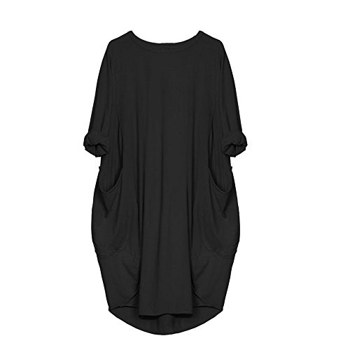 VEMOW Damenmode Tasche Lose Kleid Damen Rundhalsausschnitt beiläufige Tägliche Lange Tops Kleid Plus Größe (44, Schwarz)