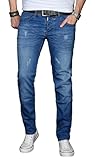 ALESSANDRO SALVARINI Herren Slim Fit Jeans Hose Denim Stretch-Jeans Jeanshose Washed [AS033 - Blau - Used - W34 L34]