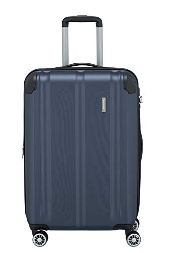 Travelite 4 Rad Koffer M mit TSA Schloss + Dehnfalte, Gepäck Serie CITY: Robuster Hartschalen Trolley mit kratzfester Oberfläche, 073048-20, 68 cm, 78 Liter (erweiterbar auf 86 L), Marine (Blau)