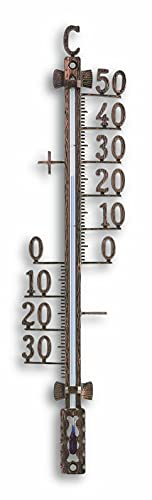 TFA Dostmann Hauswandthermometer außen, 12.5001.51, aus Metall, wetterfest, gut ablesbar, schwarz/altkupfer