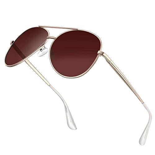 VVA Sonnenbrille Herren Pilotenbrille Polarisiert Pilotenbrille Polarisierte Sonnenbrille Herren Pilot Unisex UV400 Schutz durch V101(Braun/Gold)