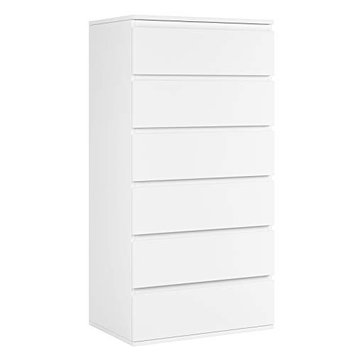 Kommode mit 6 Schubladen Sideboard Schubladenschrank Weiß Aufbewahrungsschrank mit Kippschutz für Badezimmer Schlafzimmer Flur Wohnzimmer Holz 60x40x118.7cm