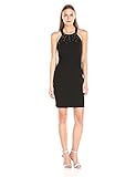 Adrianna Papell Women's Beaded Knit Crepe Ruched Shth, Black, 12