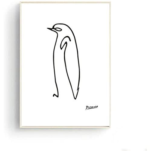 Picasso Poster Wand Bilder Leinwand Bild Strichzeichnung Von Pinguin Leinwand Gemäldedruck Poster Schwarzweiß Bilder Für Wohnkultur Rahmenlos 40×60cm