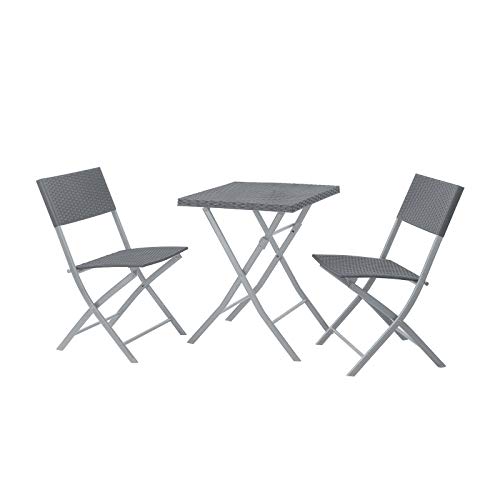 SVITA Poly-Rattan Bistro-Set Tisch Stuhl Balkon-Set Klappbar Rattan-Set Grau