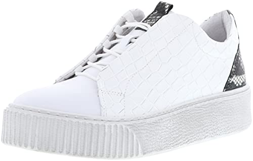 ONLINE SHOES Damen Sneaker Plateau Reptil/Schlangenoptik weiß, Größe:38, Farbe:Weiß