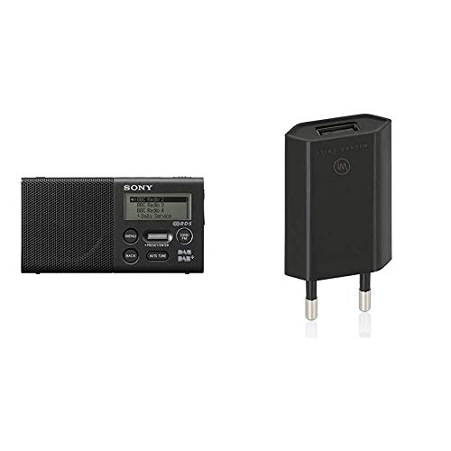 Sony XDR-P1DBP Taschenradio (DAB/DAB+, 20h Akku) & Wicked Chili Pro Series Netzteil - Ultra Slim - Universal USB Adapter (1000 mA, 100-240V) schwarz