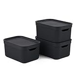 Rotho Jive Dekobox 3er-Set Aufbewahrungsbox 5l mit Deckel, Kunststoff (PP recycelt), dunkelgrau, 3x5l