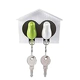 2 x Vogel-Schlüsselanhänger + 1 x Spatzen-Vogelhaus, Wandhalterung, Schlüsselanhängerhalter, Dekoration, grün / weiß, One size