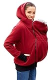 Be Mama - Maternity & Baby wear 3in1 - Tragejacke/Pulli & Umstandsjacke & Damenjacke in einem aus kuscheligem Fleece, Modell: BERGAMI Zip, Bordeaux, L/XL