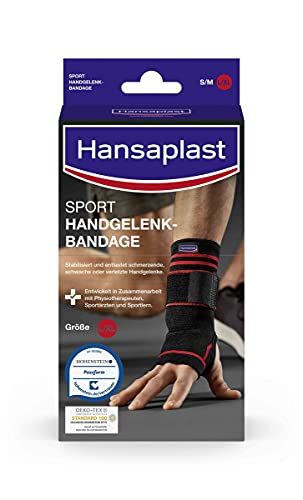 Hansaplast Sport Handgelenk-Bandage, Handgelenkstütze schont und unterstützt das Gelenk, Handgelenkschoner passend für das rechte und linke Handgelenk, Größe L/XL