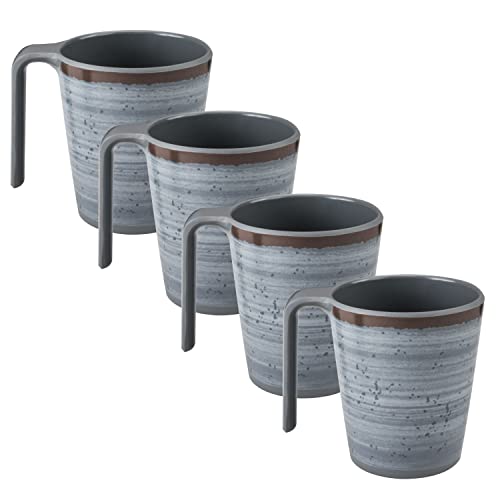 Melamin 4 Tassen - 400ml - Steingut Optik grau braun Trinkbecher Kaffeetasse Kaffeebecher Tasse