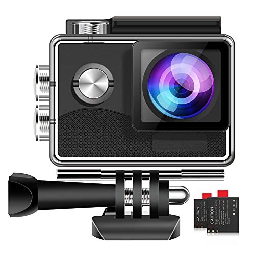 Action Cam 4K Ultra HD WiFi, Sport Unterwasserkamera 170 Grad Weitwinkel 98FT, wasserdichte Anti-Shak Action Kamera, 2x1350mAh Akkus mit Ladegerät für Indoor und Outdoor Vlog