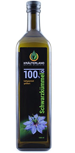 Kräuterland - Schwarzkümmelöl 1000ml - 100% rein, gefiltert, kaltgepresst, ägyptisch, mild - Frischegarantie: täglich mühlenfrisch direkt vom Hersteller