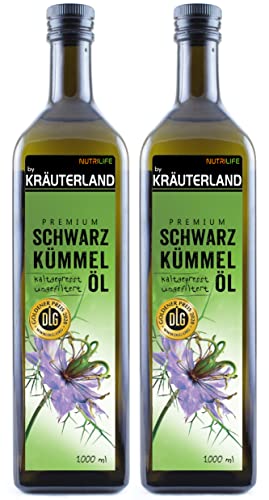 Kräuterland Schwarzkümmelöl 2x1000ml - 100% pur, ungefiltert, kaltgepresst, mühlenfrisch direkt vom Hersteller