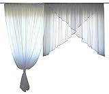 FKL DESIGN Home Deco Schöne Fertiggardine Fenstergardine aus Voile Gardine Balkongardine Set Smokband Schräge Fenster Weiß 250-280 cm AG38-A (Besatz Weiß)