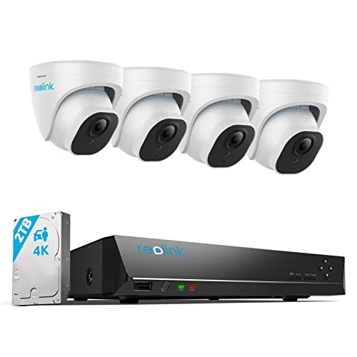 Reolink 4K Überwachungskamera Aussen Set, 4X 8MP PoE IP Kamera Überwachung mit Smarter Personenerkennung und Fahrzeugerkennung, 8CH 2TB HDD NVR für 24/7 Videoüberwachung, 30M Nachtsicht