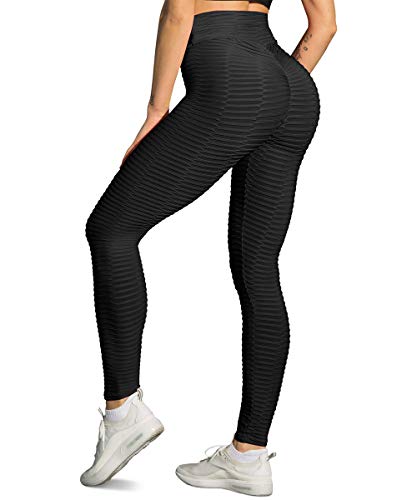 Yaavii Damen Sport Leggings Lange Kompressions Sporthose Hohe Taille Yoga Hose Fitness Hose mit Bauchkontrolle Schwarz S