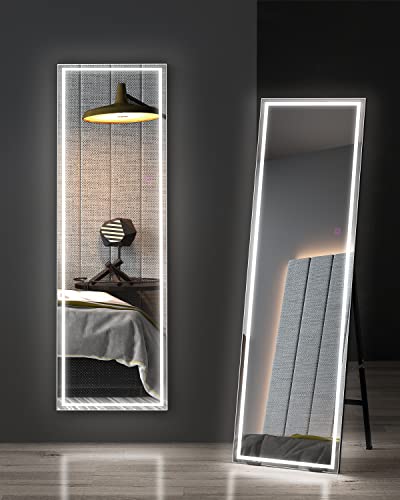 Dripex Ganzkörperspiegel mit Beleuchtung LED Wandspiegel 3 Lichtfarbe einstellbar dimmbar Standspiegel mit Touch-Schalter Groß 130 x 40 cm