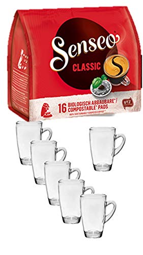 Senseo Kaffeepads Classic für Senseo und weitere Kaffeemaschinen Aktion+ 6 Kaffeebecher mit Henkel 300 ml