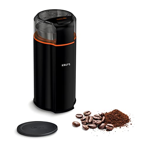 Krups GX3328 Silent Vortex Elektrische Kaffee- und Gewürzmühle | 3-in-1 Mahlwerk für Kaffeebohnen, Gewürze, Kräuter | superleise | spülmaschinenfest | herausnehmbare Mahlschüssel + Deckel | Schwarz