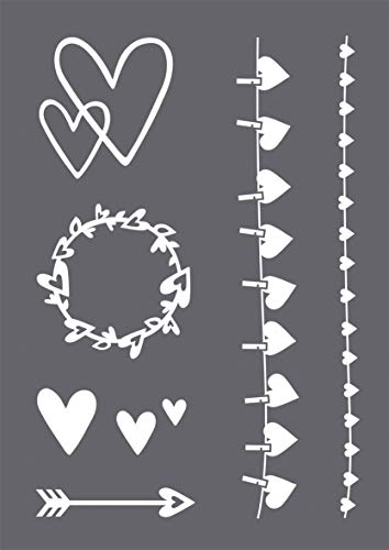 Rayher 45128000 Schablonen Set Herz mit selbstklebender Siebdruck-Schablone und Rakel für Papiergestaltung, Scrapbooking und Textiles Gestalten, A4