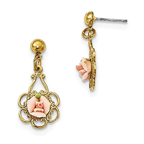 Gold tone Pink Rose Porzellan, Filigran-Ohrringe JewelryWeb Post