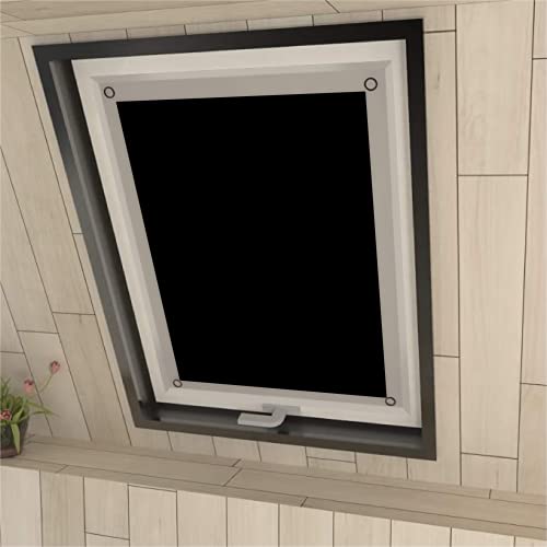 Eurohome Thermo Dachfenster Rollo ohne Bohren Sonnenschutz Verdunkelungsrollo mit Saugnäpfen für Velux Fenster Schwarz 96 x 93 cm