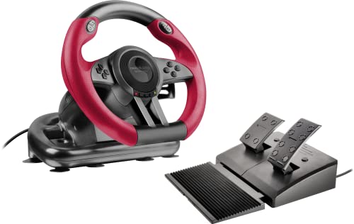 Speedlink TRAILBLAZER Racing Wheel – Gaming Lenkrad für PS3/PS4, Xbox Series X/S/One und PC, Schaltwippen und Schaltknüppel, dosierbare Pedale, schwarz-rot