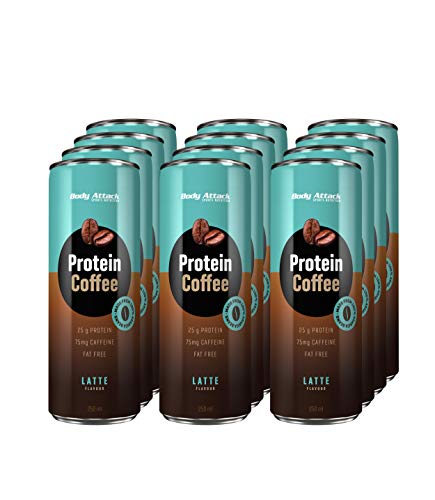 Body Attack Protein Coffee Latte, 12 x 250ml, Eiskaffee mit Koffein, Arabica-Kaffeegetränk, erfrischendes Milchmischgetränk fettarm mit 25 g Eiweiß …
