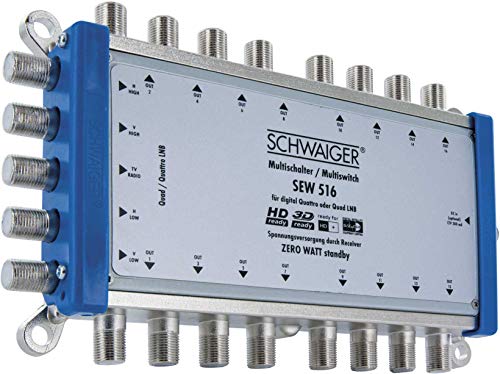 Schwaiger SEW516 531 Multischalter (bis zu 16 Teilnehmer, kein Netzanschluss nötig; DVB-T2 geeignet) Silber