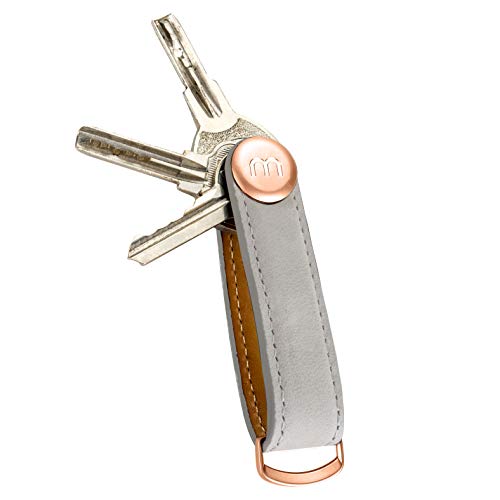 Premium Leder Damen Schlüsselhalter Smart Key Organizer Schlüssel Etui Holder Schlüsselanhänger Schlüsselbund Ring Fächer Schlüsseltasche Halter Schlüsselkette Accessoire (hellgrau)