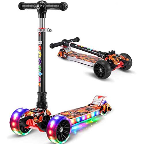 KILLM Kinder-Scooter 3-Rad-Faltbare & höhenverstellbar Tilt & Steer - mit blinkenden LED-Leuchten,1