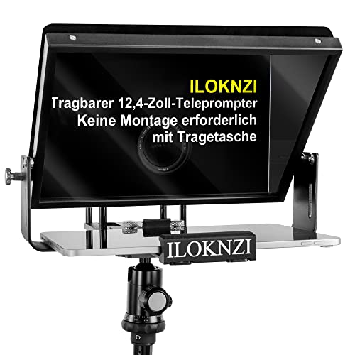 ILOKNZI tragbarer 12,4-Zoll-Teleprompter, Keine Montage erforderlich, Blogger-Live-Übertragung, Produktion von Videoprogrammen, geeignet für Spiegelreflexkamera und Kamera, mit Tragetasche