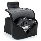 USA Gear DSLR Kameratasche Klein für Spiegelreflexkameras, SLR-Kamerahülle mit Neoprenschutz, Gürtelhalfter und Zubehör - Kompatibel mit Nikon D3400, Canon EOS Rebel SL2, Pentax K-70 & mehr - Schwarz