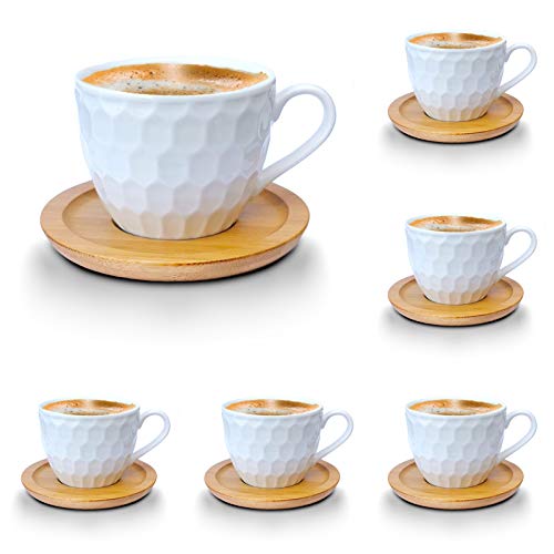 Kaffeetassen Teetassen Espressotassen-Set weiss Porzellan Tassen Teeservice Kaffeeservice mit Untertassen 12-Teilig (200ml, Mod2)