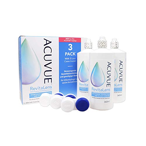 ACUVUE RevitaLens MPDS – Pflegemittel und Reiniger für weiche Kontaktlinsen mit antimikrobieller Wirkung – Wirkt mehr als 16 Stunden – 3 x 360 ml Kombilösung