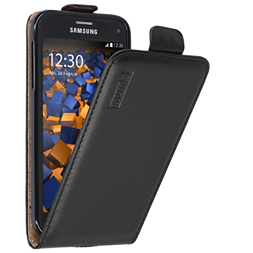 mumbi Echt Leder Flip Case kompatibel mit Samsung Galaxy S5 mini Hülle Leder Tasche Case Wallet, schwarz
