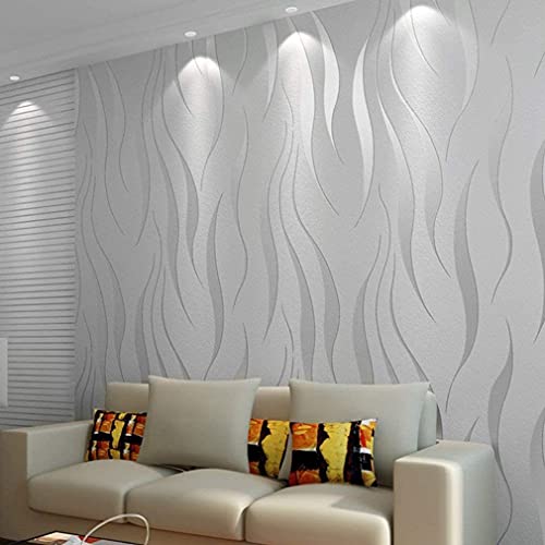 3D-Tapete, Vlies-Tapete 10 x 0,53 m Eleganz-Tapete neobarocke, glamouröse, klassische, einfache Tapete für das Wohnzimmer im Wohnzimmer, den Innen- und den TV-Hintergrund (Silber grau)
