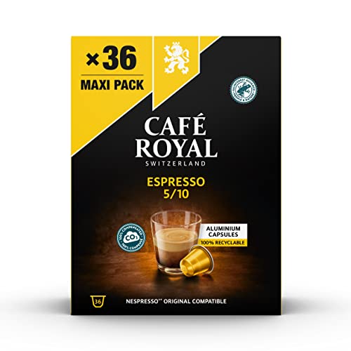 Café Royal Espresso 36 Kapseln für Nespresso Kaffee Maschine - 5/10 Intensität - UTZ-zertifiziert Kaffeekapseln aus Aluminium
