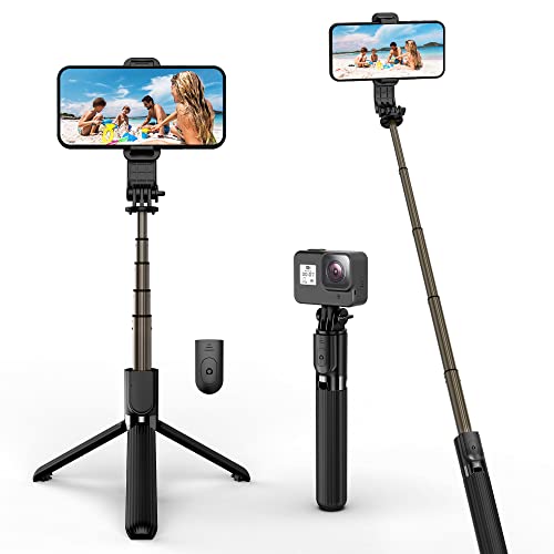 SelfieShow Selfie Stick Stativ, Erweiterbar 3 in 1 Selfie Stange aus Aluminium mit Kabelloser Fernbedienung um 360° Drehbar Tragbar Monopod Handyhalter für iPhone 13/12/11 Pro/XR/XS/Google/Huawei